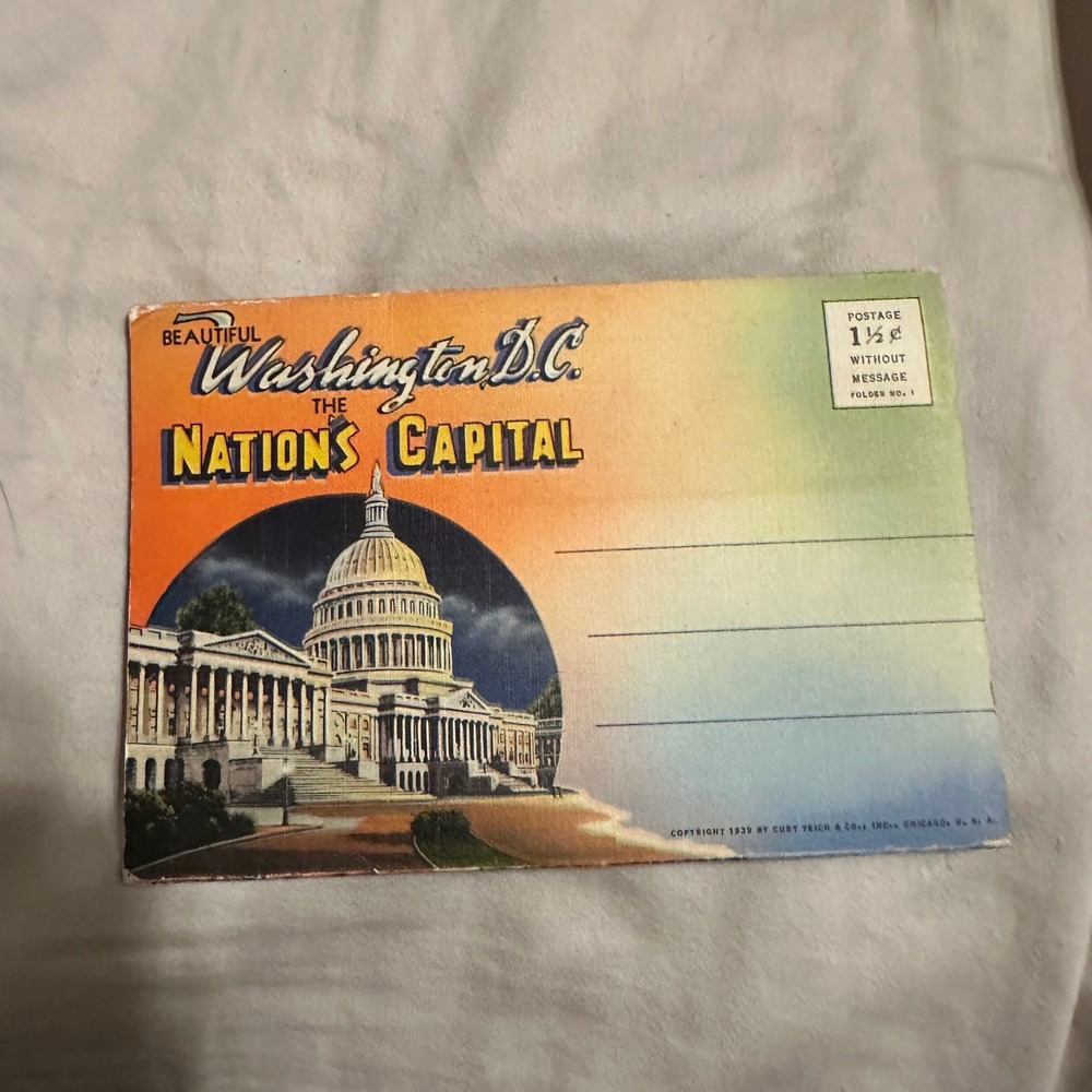 Vintage 1939 Washington DC Souvenir Postcard Folder Curt Teich Linen Ephemera
